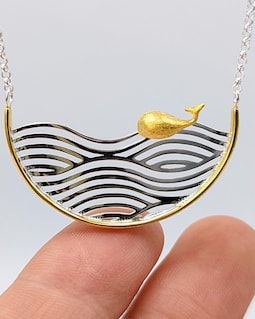 Ocean Wave Orca Gold Plated Necklace,Unique Colorful Whale,Minimalist Sterling Silver,Bridal Bridesmaid Jewelry,Mothers day gift for Grandma