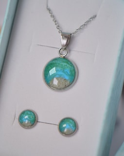 Handmade Sand Jewelry Set – Resin Necklace & Stud Earrings with Real Soča River Sand – Blue Ocean Jewelry Gift for Her