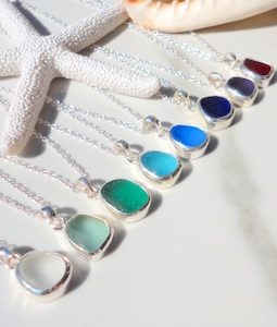 Sea Glass Pendant Necklace Sterling Silver Sea Glass Jewelry Mermaid Tear Ocean Necklace Mermaid Jewelry Birthday Gift Vacation Jewelry Gift