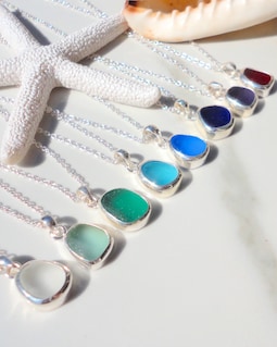Sea Glass Pendant Necklace Sterling Silver Sea Glass Jewelry Mermaid Tear Ocean Necklace Mermaid Jewelry Birthday Gift Vacation Jewelry Gift