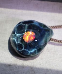 Handmade Dark luminous Opal Oceans Pendant, The Heart of the Sea, Glass Opal Necklace, Art Jewelry, Charming Pendant, Handcraft Wave Pendant