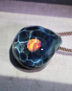Handmade Dark luminous Opal Oceans Pendant, The Heart of the Sea, Glass Opal Necklace, Art Jewelry, Charming Pendant, Handcraft Wave Pendant
