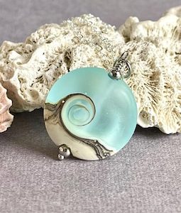Lampwork Sea Glass Necklace, Wave Necklace, Ocean glass Necklace, Beach Necklace Jewelry, Beach Wedding Jewelry, Christmas Gift