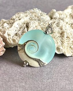 Lampwork Sea Glass Necklace, Wave Necklace, Ocean glass Necklace, Beach Necklace Jewelry, Beach Wedding Jewelry, Christmas Gift