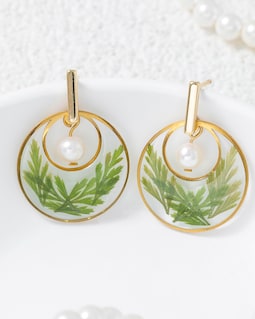 Real Fern Leaves Earrings, Handmade Pressed Resin Pearl Dangle Jewelry, Summer Greenery Gift, Gift for Women, Gift For Sister, Gift For Her