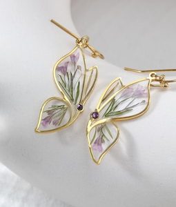 Personalized Butterfly Birthstone Earrings, Handmade Resin Custom Purple Flowers Jewelry, Vintage Inspired Jewelry, Gift for Nature Lovers