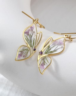 Personalized Butterfly Birthstone Earrings, Handmade Resin Custom Purple Flowers Jewelry, Vintage Inspired Jewelry, Gift for Nature Lovers