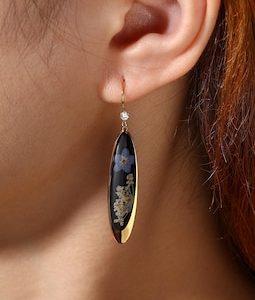 Forget Me Not and Queen Anne’s Lace Resin Earrings, Real Flower Botanical Jewelry, Black Oval Dangle Earrings, Nature Inspired Gift for Her