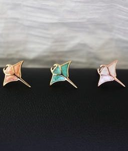 Gold Plated 925 Sterling Silver Manta Ray Earrings, Ocean Animal Earrings, Enamel Inlay Jewelry, Sea Life Gift for Her, Manta Ray Earrings