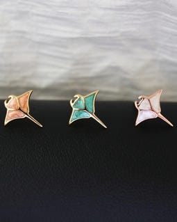 Gold Plated 925 Sterling Silver Manta Ray Earrings, Ocean Animal Earrings, Enamel Inlay Jewelry, Sea Life Gift for Her, Manta Ray Earrings
