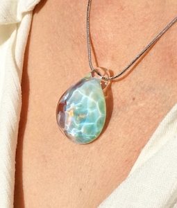 Ocean Wave Pendant Necklace: Handmade Turquoise Glass Water Drop Jewelry, Sea Inspired Meaningful Gift