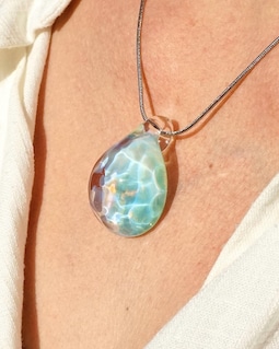Ocean Wave Pendant Necklace: Handmade Turquoise Glass Water Drop Jewelry, Sea Inspired Meaningful Gift
