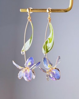 Handmade Blue Purple Iris Resin Flower Earrings