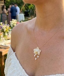 Real Orchid Pearl Necklace, Bridal Floral Wedding Pendant, Handmade White Flower Jewelry