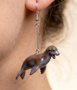 Handmade Sea Lion Dangle Earrings, Ocean Animal Coastal Jewelry