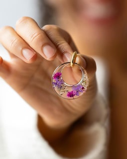 Purple and pink resin wildflower earrings with pressed real flowers, dried flower epoxy resin earrings, wedding earrings, hoop earrings