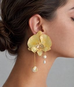 Real Orchid Earrings Gold Whimsical Ethereal Botanical Jewelry