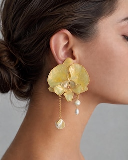 Real Orchid Earrings Gold Whimsical Ethereal Botanical Jewelry