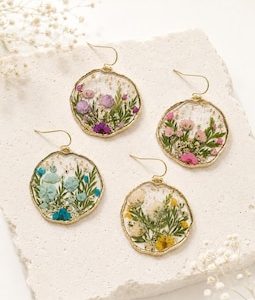 Real Dried Flower Resin Earrings | Forget Me Not, Baby's Breath Botanical Jewelry