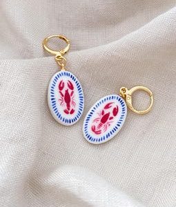 Cold Porcelain lobster earrings - 18k real gold plated