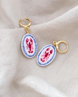 Cold Porcelain lobster earrings - 18k real gold plated