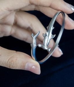 Hammerhead Shark Cuff Bracelet, Ocean Inspired Alloy Bracelet, Silver Tone Shark Jewelry, Adjustable Sea Animal Gift