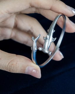 Hammerhead Shark Cuff Bracelet, Ocean Inspired Alloy Bracelet, Silver Tone Shark Jewelry, Adjustable Sea Animal Gift