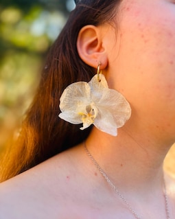 Real Orchid Earrings: Gold Hoop Earrings Resin, Unique White Wedding Bridal Jewelry