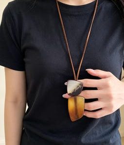 Chunky Acrylic Pendant Necklace Long Statement Boho Resin Geometry Jewelry