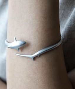 Thresher Shark Cuff Bracelet, Silver Tone Ocean Jewelry, Alloy Sea Animal Bracelet, Unique Shark Gift