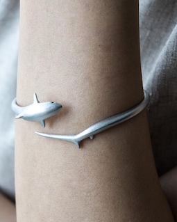 Thresher Shark Cuff Bracelet, Silver Tone Ocean Jewelry, Alloy Sea Animal Bracelet, Unique Shark Gift