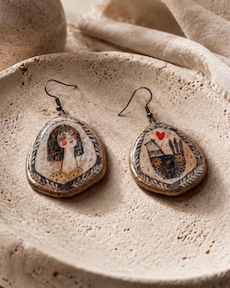 Hand Painted Bird & Woman Pendant /Earrings | Resin Jewelry | Lightweight Clay Art