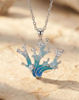 Saelith Necklace, Coral Wave Pendant, Ocean Zirconia Necklace, Silver Handmade Jewelry, Beach Necklace, Gift for Her