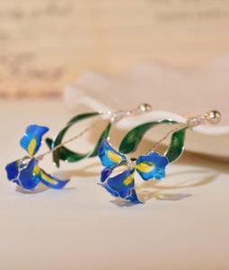 Iris Flower Earrings Van Gogh Fairy-core Jewelry Klein Blue Museum Vibe Outfit Spring Valentines Gift Wired Resin Art Wearable Flowers Drop