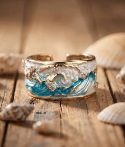 Ocean Wave Resin Ring | Blue Beach Statement Ring | Handmade Ocean Jewelry