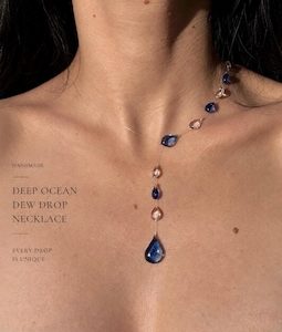 Deep Ocean Dew Drop Necklace, Floating Blue Water Drops, Transparent Resin Jewelry, Handmade Unique Necklace, Ethereal Ocean Inspired Jewelr