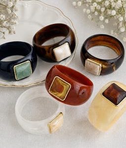 Chunky Resin Bangle Set, Gold Square Stone Cuff Bracelet, Stackable Statement Bangle