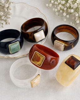 Chunky Resin Bangle Set, Gold Square Stone Cuff Bracelet, Stackable Statement Bangle